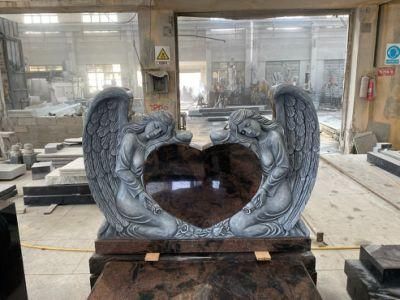 European Tombstone Aurora Granite with Angel Carving Monument Factory Price