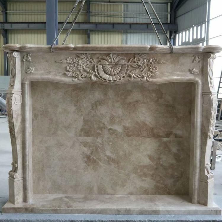 White/Yellow/Beige Marble Surround Carved Mantel Stone Design Fireplace