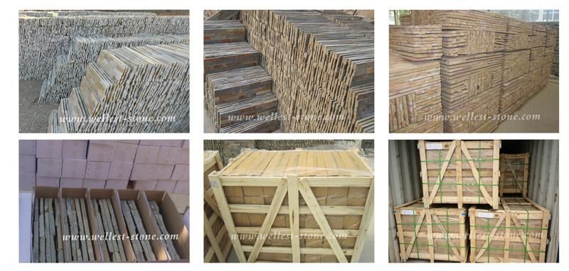 Brown Mixed Green Quartz Slate Stacked Stone Panel for Retaining Wall Decoration