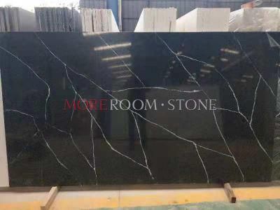 Larger Engineered Black Natural Stone Quartz Stone Countertop Slab for Sale