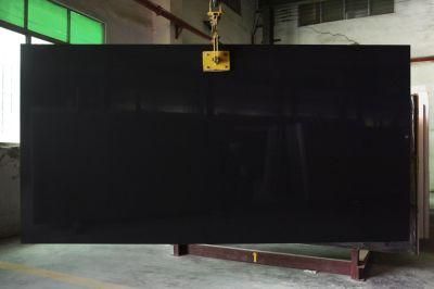 Pure Black Artificial Quartz Stone Slab for Kitchen Countertop and Table Top