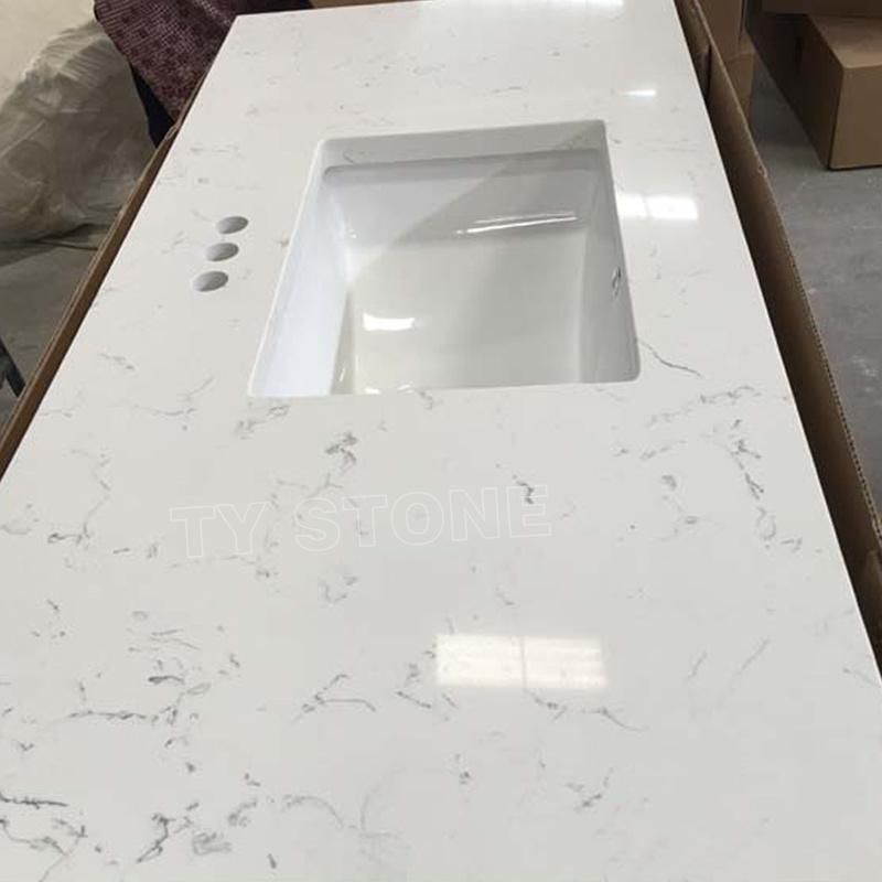 Carrara White Polished Quartz Kitchen Benchtop Countertop