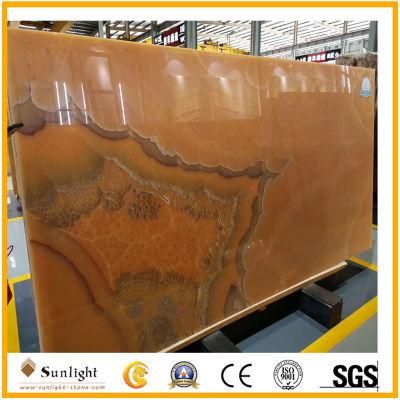 High Quality Luxury Transparent Orange Onyx Slab for Big TV Walls in Palace