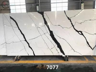 White Calacatta Artificial Quartz Stone Slab with Beautiful and Clear Black Veins