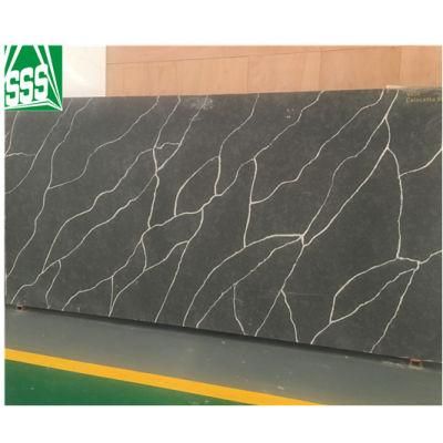 Solid Surface White Veins Grey Quartz Slab for Countertop Artificial Quartz Stone