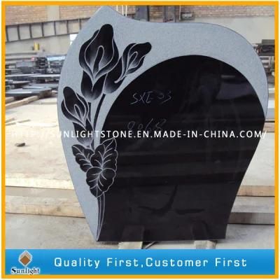 Hand Carved Shanxi Black Granite Marble Headstone Design
