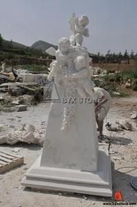 Marble Angels Monument with Cross for Cemetery and Church