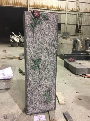 China Granite Tombstone with Carving Rose Upright Monument Tombstone