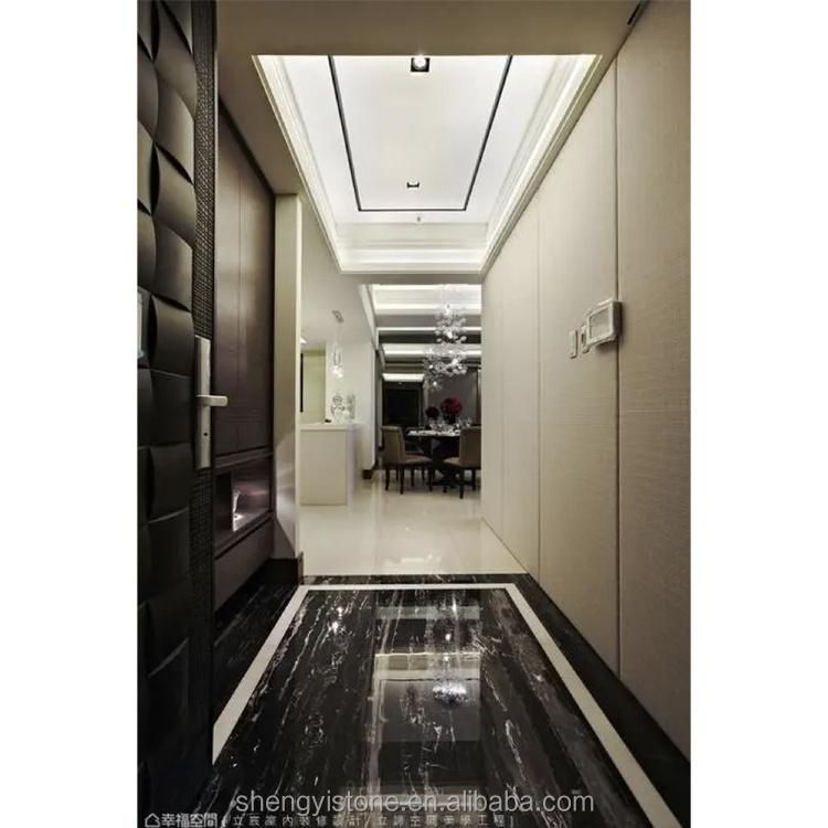 Yunfu Natural Big Slabs Black Marble Stone Tiles with White Grain Root Nero Marquina Silver Dragon Slabs