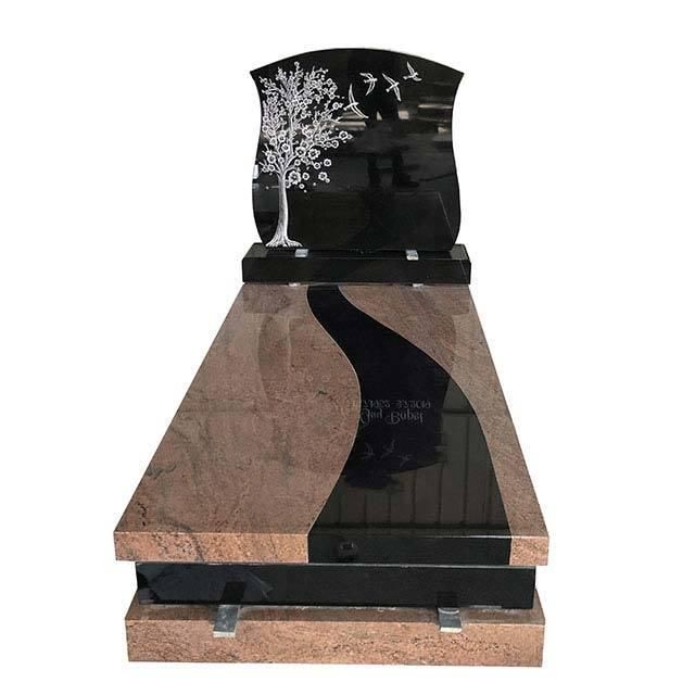 Customized Hand Carved Red and Black Marble Grave Tombstone