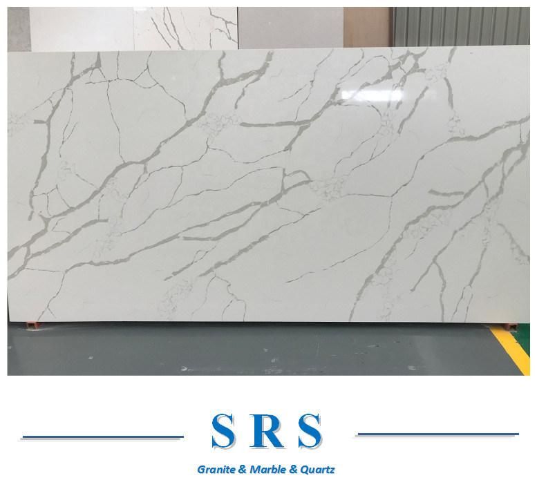 Artificial Calacatta White Quartz Various Veins Type for Wall Countertop Interior Decoration