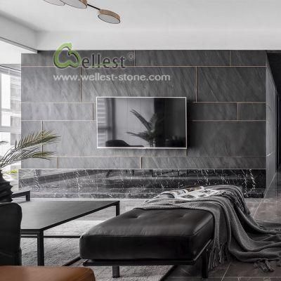 New Arrival Classical Black Line Ultra Thin Stone Slabs for TV Background Wall