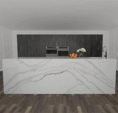 White Carrara Calacatta Marble Looking Quartz Stone Slab with Large Size