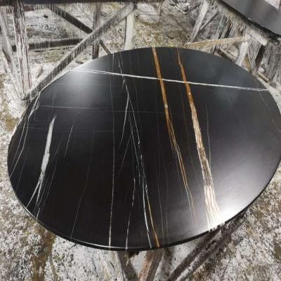 Marble Look Sintered Stone Dining/Table Gold/White Streak Black Round Marble Surface