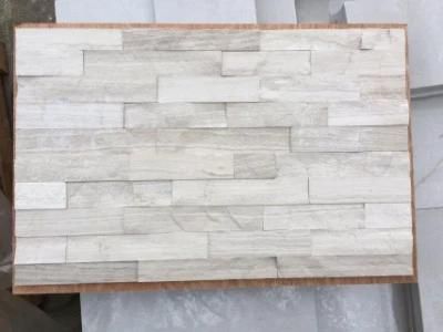 Wooden White Marble Splitface Cultured Stone Wall Cladding Panel Tile