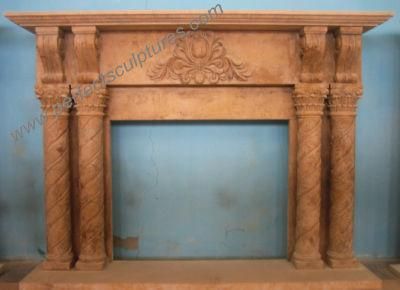 Antique Egyptian Beige Marble Limestone Fireplace Mantel with Column (QY-LS401)