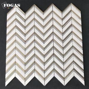Chevron Brass Mix Crystal White Marble Backsplash Tile Mosaic