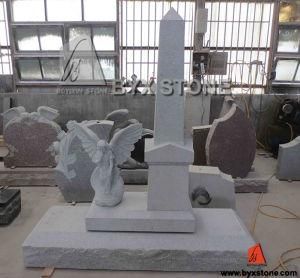 Grey Granite Carved Angel Tombstone Monument with Arch