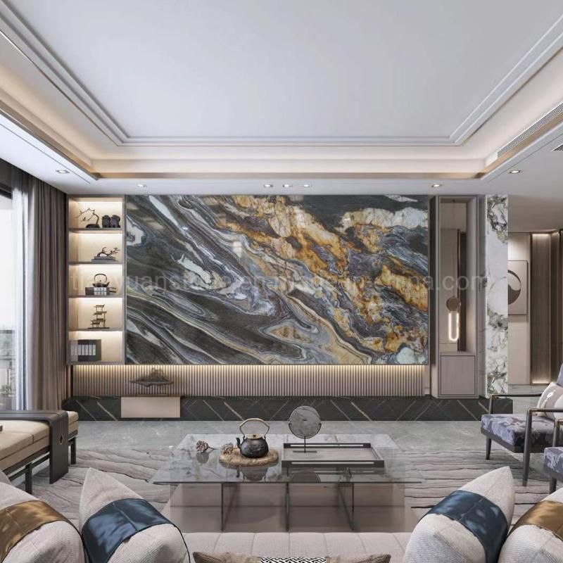 Polished Natural China Black Yellow Gold Stone Slabs Cut to Size Tiles Marble Slab for Interior Wall Cladding, Kitchen&Bathroom Tops