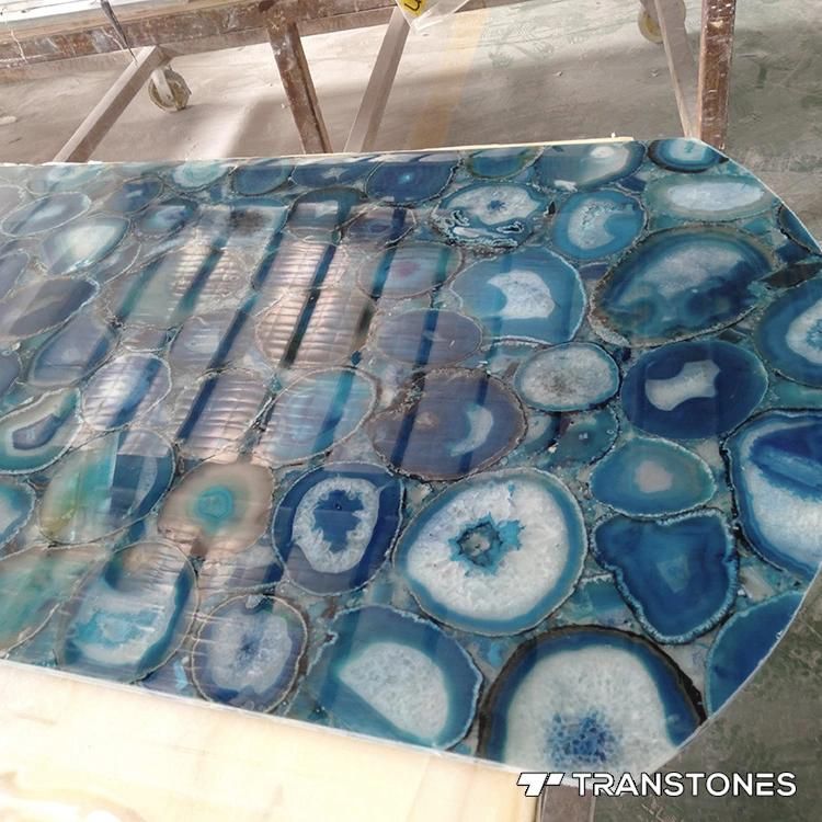 Wholesale Backlit Semi Precious Stone Blue Agate Stone