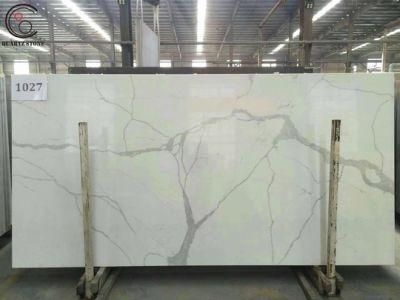 New White Color Artificial Calacatta Marble-Looking Quartz Stone Slab with Very Natural Veins
