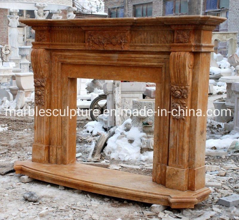 Antique Style Decorative Indoor Yellow Marble Fireplace (SYMF-164)