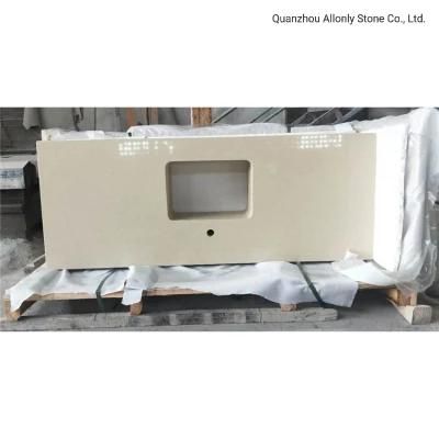 Precut Corian Surface Beige Quartz Stone Vanity Top with Sink