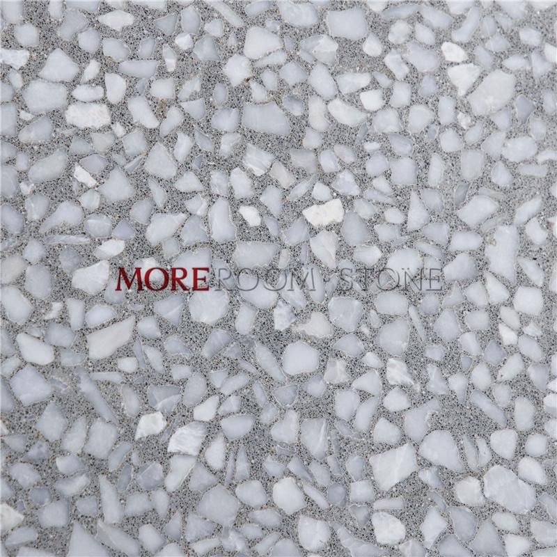 Polished Surface Artificial White and Grey Terrazzo Stone