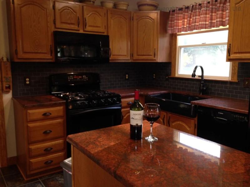 China Cheap Maple Red Granite Kitchen Worktop and Island Countertop