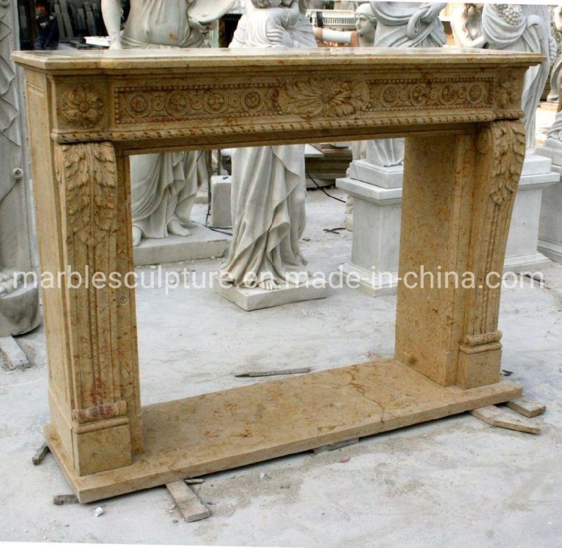 Beautiful Antique Middle Marble Beige Stone Fireplace (SYMF-254)