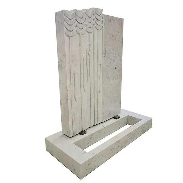 Italian Bianco Carrara White Marble Kerb Headstone with Engraving Arrows