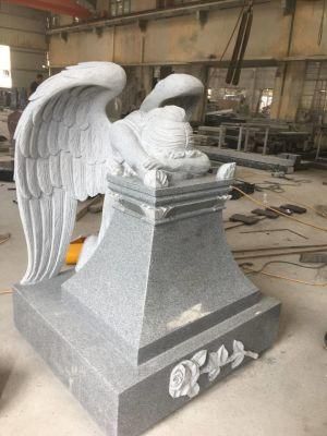 Grey Granite Monument Weeping Angel Carved Gravestone