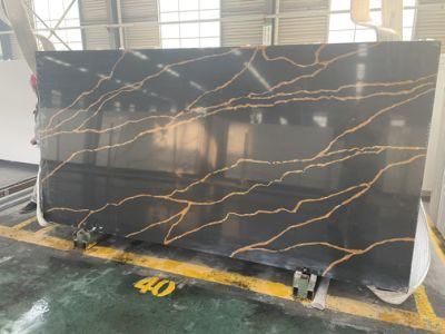 Black Calacatta Artificial Quartz Stone with Golden Veins