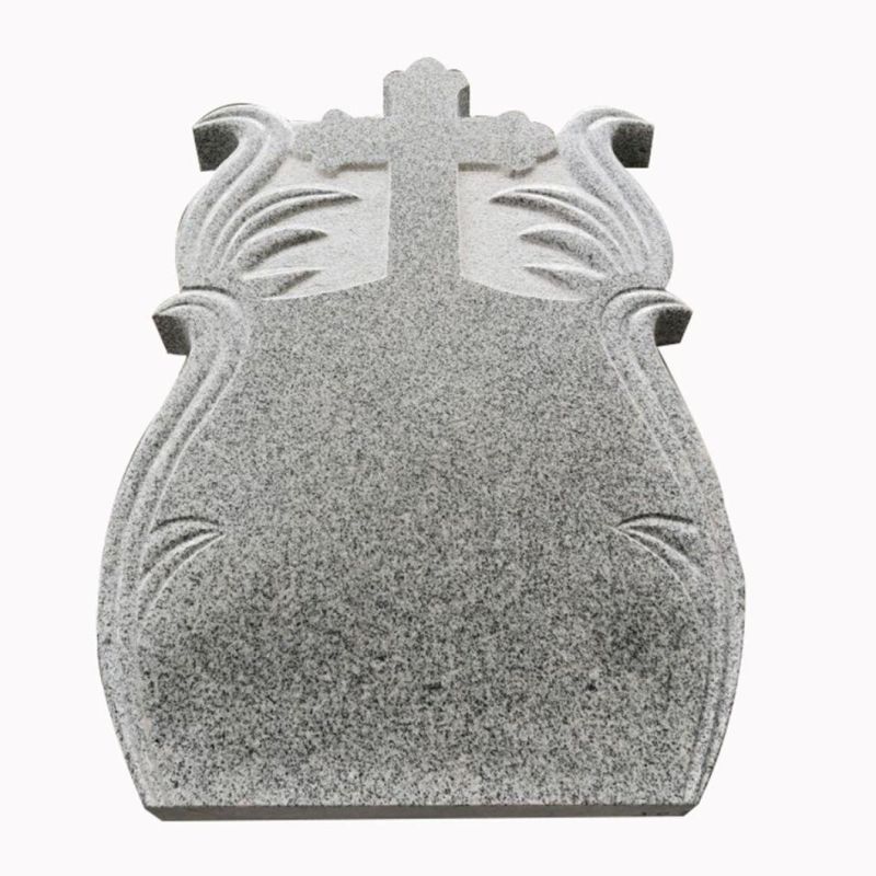G603 Light Grey Granite Monument Carved with Cross and Grass