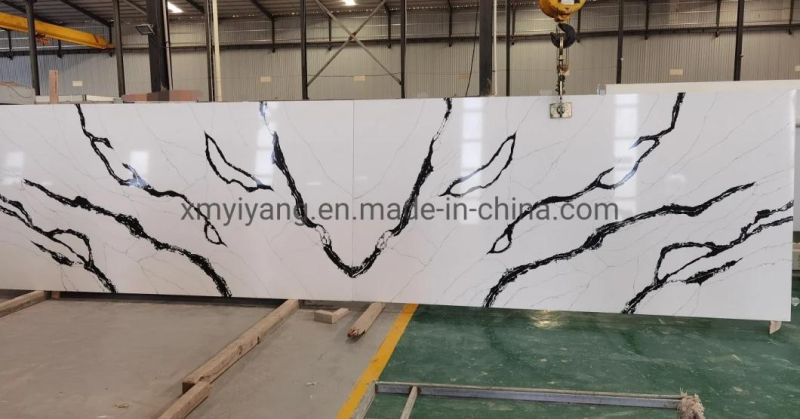 Artificial Engineered White/Black Veins Quartz Stone Slabs for Countertops