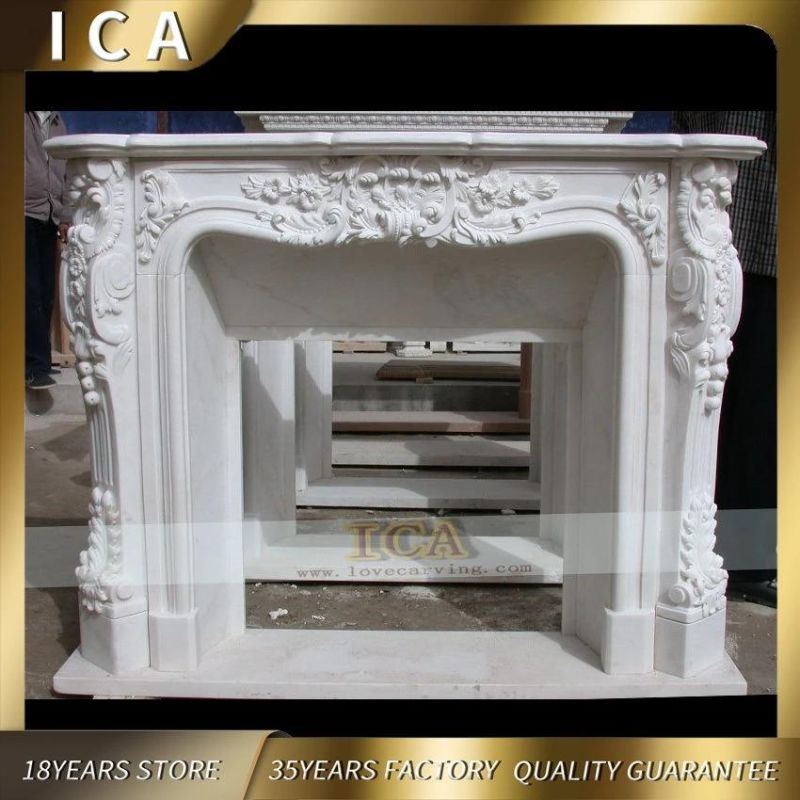 Modern Outdoor White Marble Fireplace Mantel Stone Fireplace