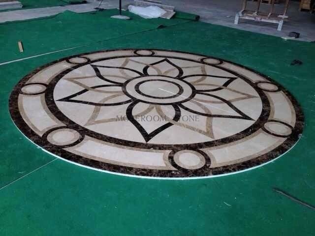 Polished Natural Marble Stone Floor Tile Water-Jet Medallion Design