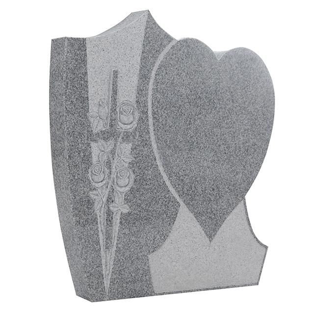 Custom Heart Shape Xiamen Tombstone with Engraved Cross Flower