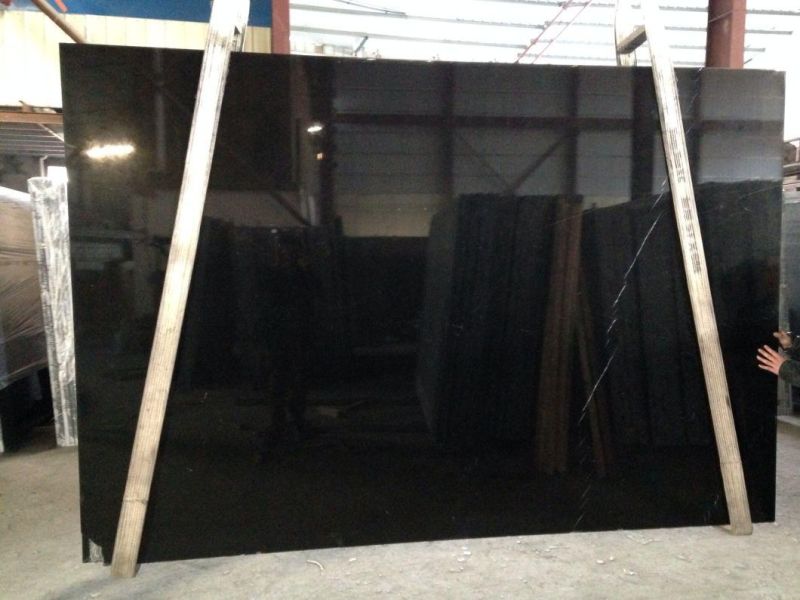 China Cheapest Black Marble Nero Marquina with Less Vein Slabs Tiles