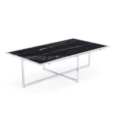 Modern Metal Rectangle Console Table with Marble Top