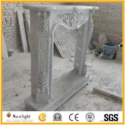 High Quality Pure White/Grey/Yellow/Black Marble Fireplace Mantel with Flower Carving