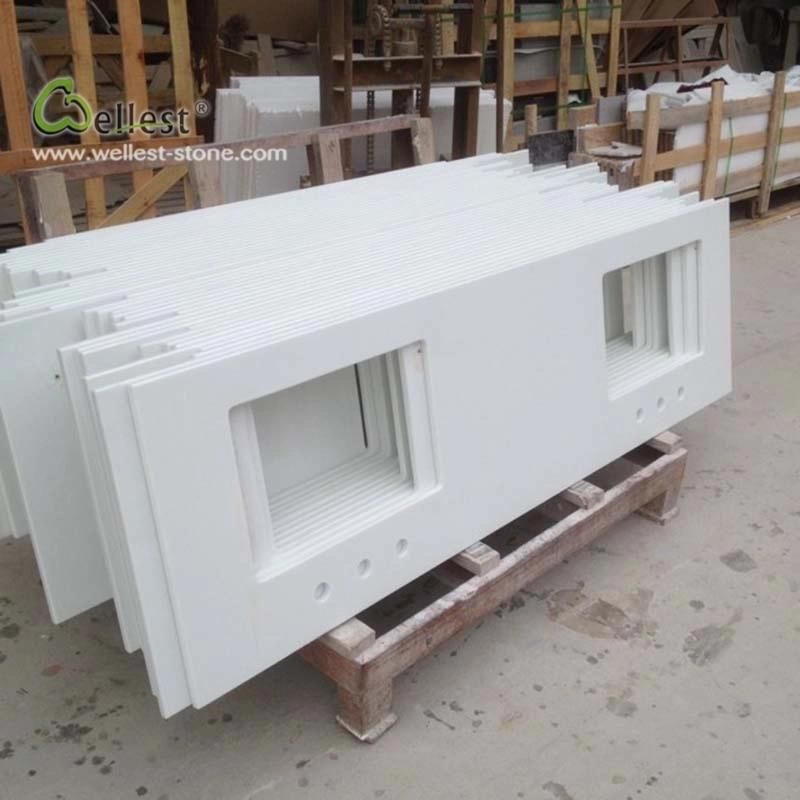 Exquisite White Vanity Tops Countertops with Single Double Sink Basin Bowl Quartzite Qt310