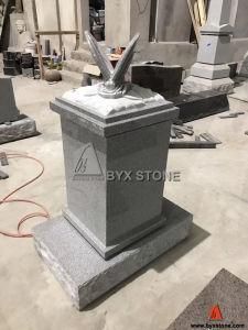 Grey Granite Butterfly Carved Pedestal Small Monument Cremation Headstone