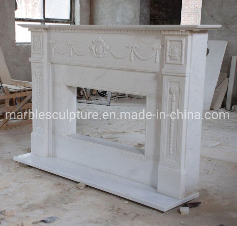 Simple Style White Stone Mantel Marble Fireplace (SYMF-222)