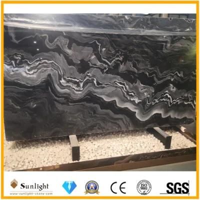 Popular Cheap Polished Crystal Landscape Black Marble for Floor/Wall Tiles