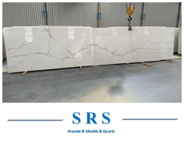 Artificial Calacatta White Quartz Various Veins Type for Wall Countertop Interior Decoration
