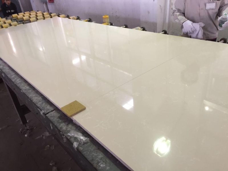 Artificial Marble Look Engineered Yellow Quartz Stone Kitchen Countertop