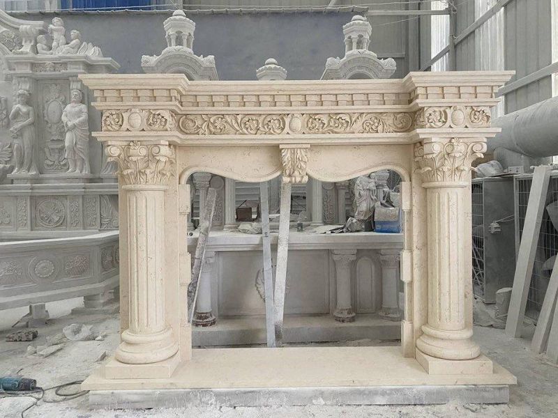 Modern Style Customized Home Beige Mantel Marble Fireplace Surround