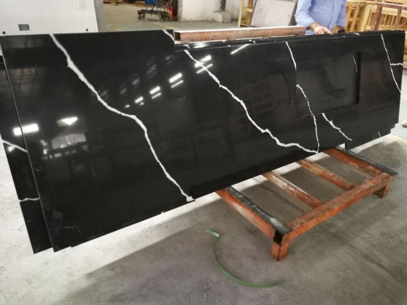 Foshan Artificial Stone Calacatta Black Marble Quartz Stone Countertop
