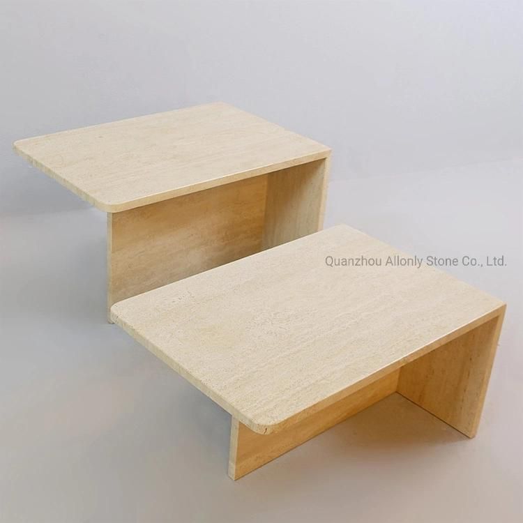 Natural Travertine Marble Stone Side Table for Bathroom Living Furniture